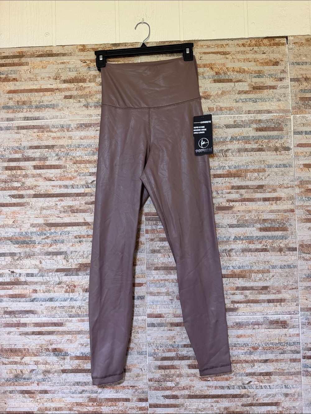 90 Degree By Reflex Faux Leather High-Rise Leggings in Taupe